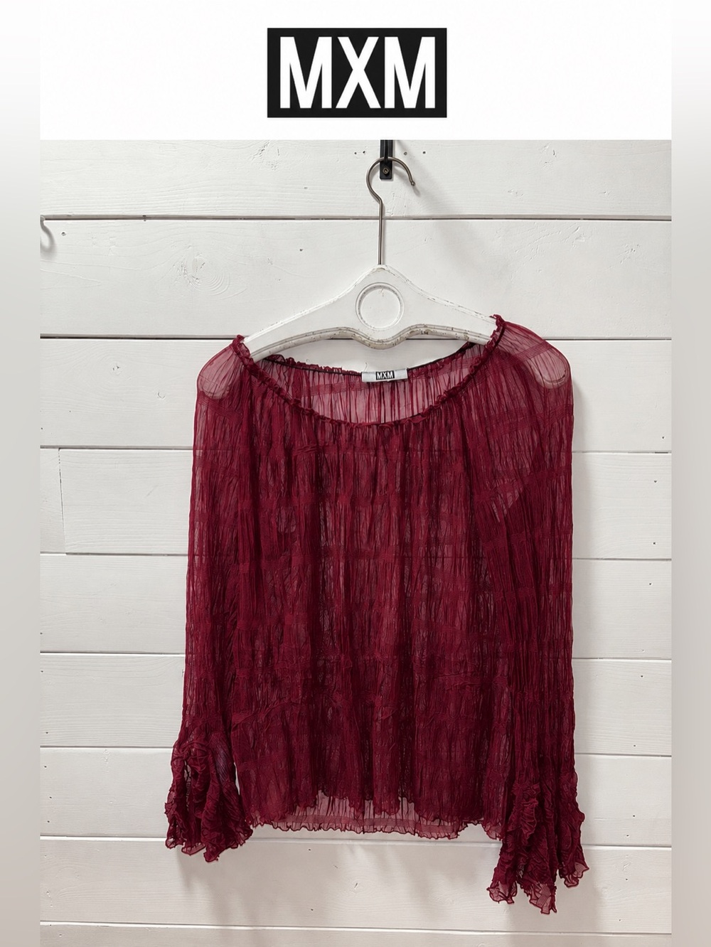MXM Y2K Burgundy Mesh Off-Shoulder Blouse – Estimated 1X